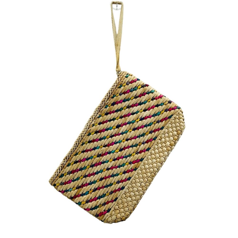 Vintage 70’s Handmade Knit Bamboo Rattan Straw Clutch Bag Handbag Purse Wristlet
